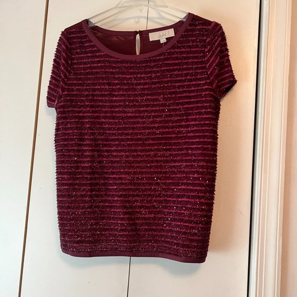 Loft Raspberry & Pink w/Silver Threads - Short Sleeve Top - Medium - Picture 1 of 6